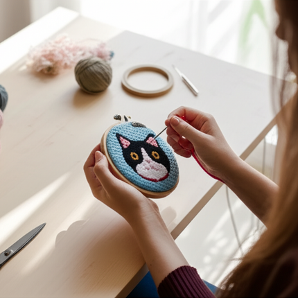 Animal Cat Pattern Punch Needle Embroidery Starter Kit Punch Needle Kits Embroidery Pen For Adults Kids Beginner Gift Home Decor - gallery 1