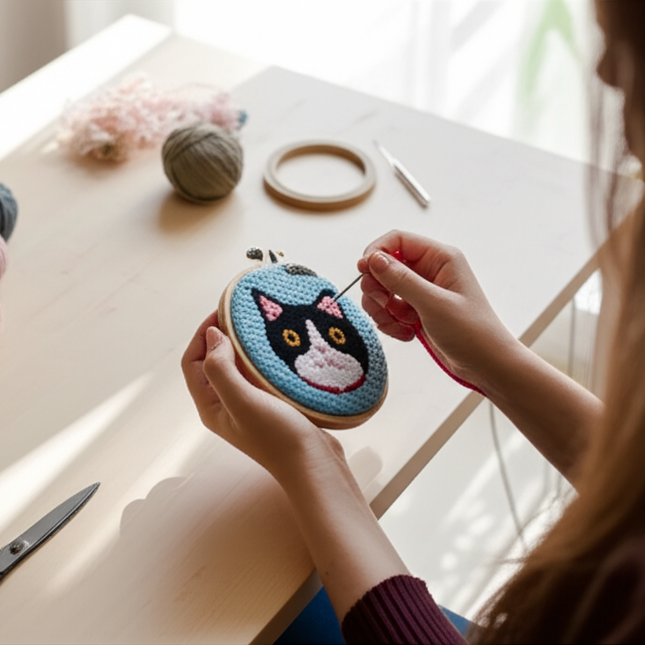 Animal Cat Pattern Punch Needle Embroidery Starter Kit Punch Needle Kits Embroidery Pen For Adults Kids Beginner Gift Home Decor - gallery 1