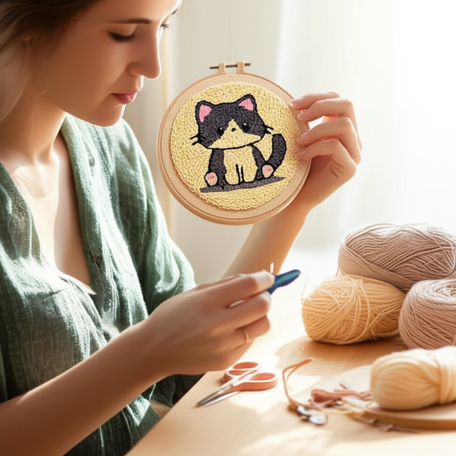 Animal Cat Pattern Punch Needle Embroidery Starter Kit Punch Needle Kits Embroidery Pen For Adults Kids Beginner Gift Home Decor - gallery 1