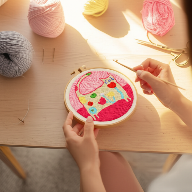Animal Cat Pattern Punch Needle Embroidery Starter Kit Punch Needle Kits Embroidery Pen For Adults Kids Beginner Gift Home Decor - gallery 1
