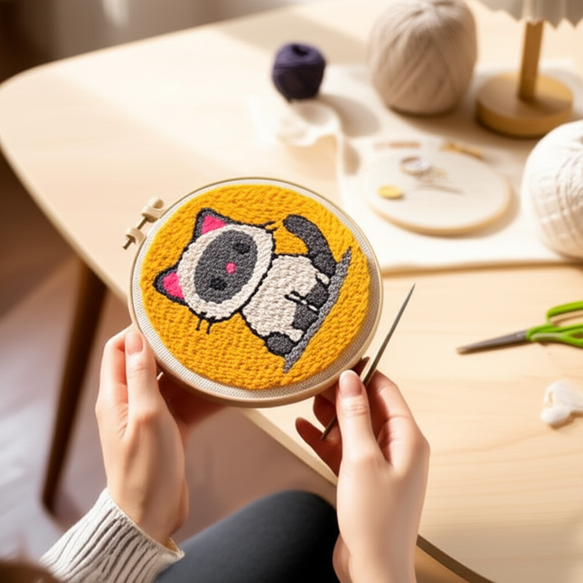 Animal Cat Pattern Punch Needle Embroidery Starter Kit Punch Needle Kits Embroidery Pen For Adults Kids Beginner Gift Home Decor - gallery 1