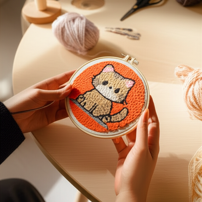 Animal Cat Pattern Punch Needle Embroidery Starter Kit Punch Needle Kits Embroidery Pen For Adults Kids Beginner Gift Home Decor - gallery 1