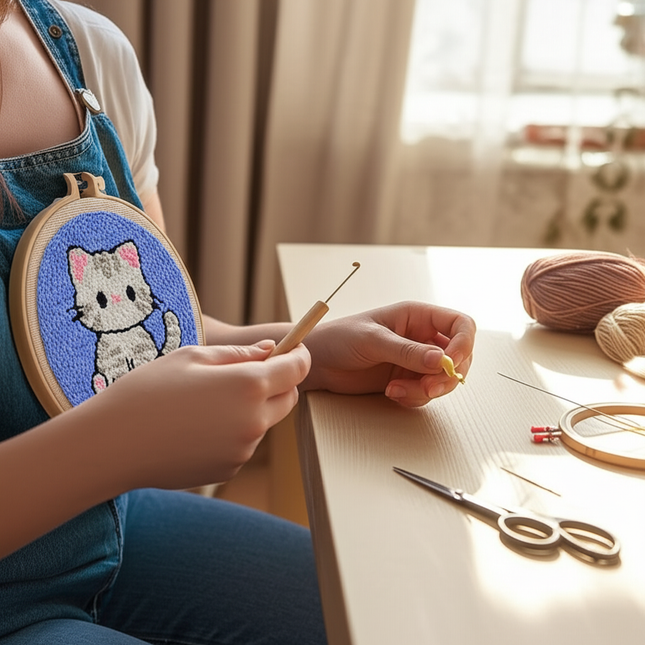 Animal Cat Pattern Punch Needle Embroidery Starter Kit Punch Needle Kits Embroidery Pen For Adults Kids Beginner Gift Home Decor - gallery 1