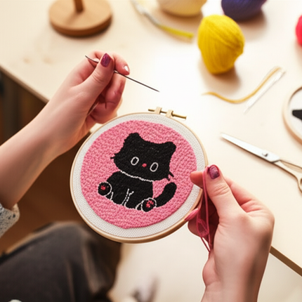Animal Cat Pattern Punch Needle Embroidery Starter Kit Punch Needle Kits Embroidery Pen For Adults Kids Beginner Gift Home Decor - gallery 1
