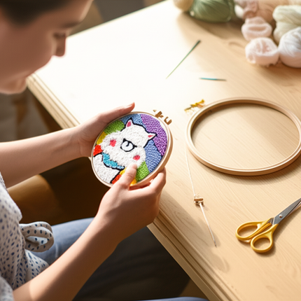 20cm Punch Embroidery Starter Kits Children's hand embroidery kit Beginners DIY Needlework Wool Punch Needle Poke Embroidery Kit - gallery 1