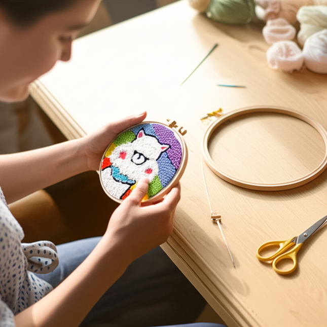 20cm Punch Embroidery Starter Kits Children's hand embroidery kit Beginners DIY Needlework Wool Punch Needle Poke Embroidery Kit - gallery 1