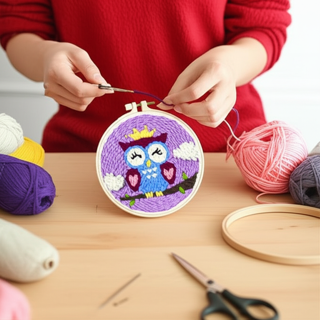 20cm Punch Embroidery Starter Kits Children's hand embroidery kit Beginners DIY Needlework Wool Punch Needle Poke Embroidery Kit - gallery 1