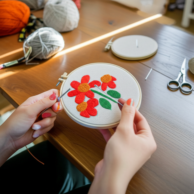 Punch Needle Embroidery Flower Butterfly Bird Punch Needle Kit with Stamped Cloth  Instructions Yarn Needle Kit for DIY Work - gallery 1