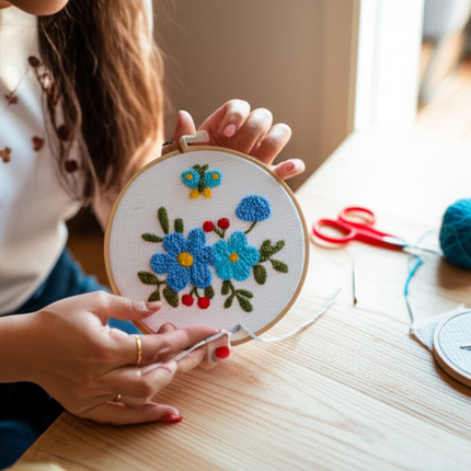 Punch Needle Embroidery Flower Butterfly Bird Punch Needle Kit with Stamped Cloth  Instructions Yarn Needle Kit for DIY Work - gallery 1