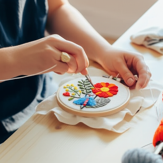 Punch Needle Embroidery Flower Butterfly Bird Punch Needle Kit with Stamped Cloth  Instructions Yarn Needle Kit for DIY Work - gallery 1