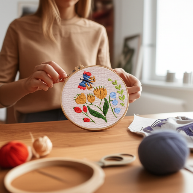 Punch Needle Embroidery Flower Butterfly Bird Punch Needle Kit with Stamped Cloth  Instructions Yarn Needle Kit for DIY Work - gallery 1