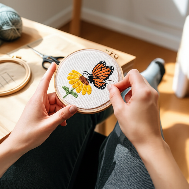 Punch Needle Embroidery Flower Butterfly Bird Punch Needle Kit with Stamped Cloth  Instructions Yarn Needle Kit for DIY Work - gallery 1