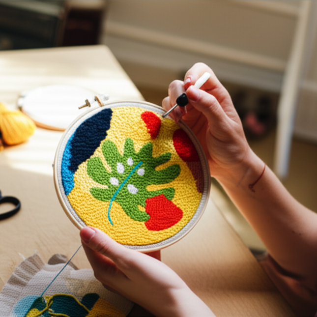 DIY Punch Needle Embroidery Kit with Yarn Floral Pattern Starter Kit Magic Tufting Set Poking Cross Stitch Tools For Knitting - gallery 1
