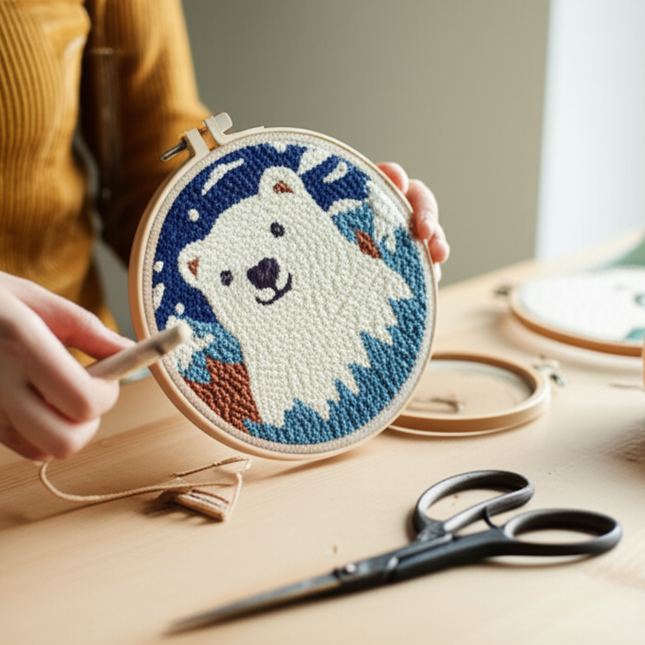 CHENISTORY Diy Punch Needle Embroidery Starter Kits For Beginner Cartoon Cute Animals Poking Embroidery Yarn Painting Arts - gallery 1
