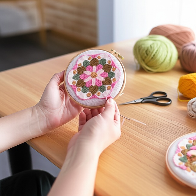 DIY Punch Needle Embroidery Kit with Yarn Floral Pattern Starter Kit Magic Tufting Set Poking Cross Stitch Tools For Knitting - gallery 1