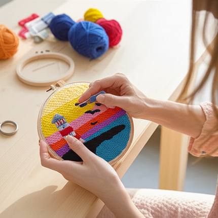 RUOPOTY Diy Punch Needle Embroidery Starter Kits For Beginner Lighthouse Diy Handicrafts Poking Embroidery Yarn Painting Arts - gallery 1