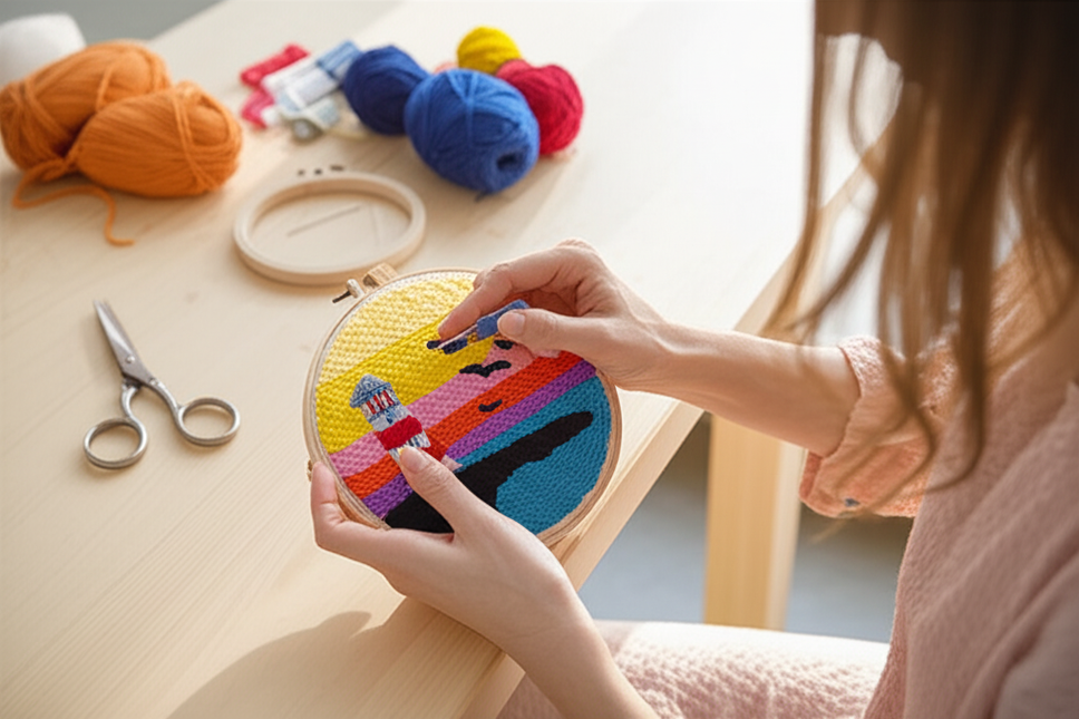 RUOPOTY Diy Punch Needle Embroidery Starter Kits For Beginner Lighthouse Diy Handicrafts Poking Embroidery Yarn Painting Arts - gallery 1