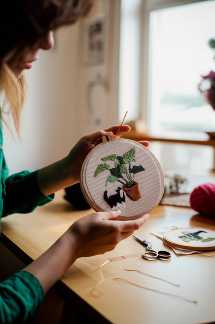 Punch Needle Embroidery Starter Kits Themed Green Tree Black Cat Needle Kits Beginners Adjustable with Pattern for Craft Lovers - gallery 1