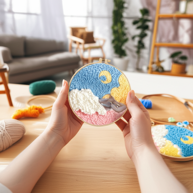 Scenery Moon Punch Needle Embroidery Starter Kits DIY Craft Set Rug Hooking Punch Needle Tool With Threader Fabric Wool Yarn - gallery 1