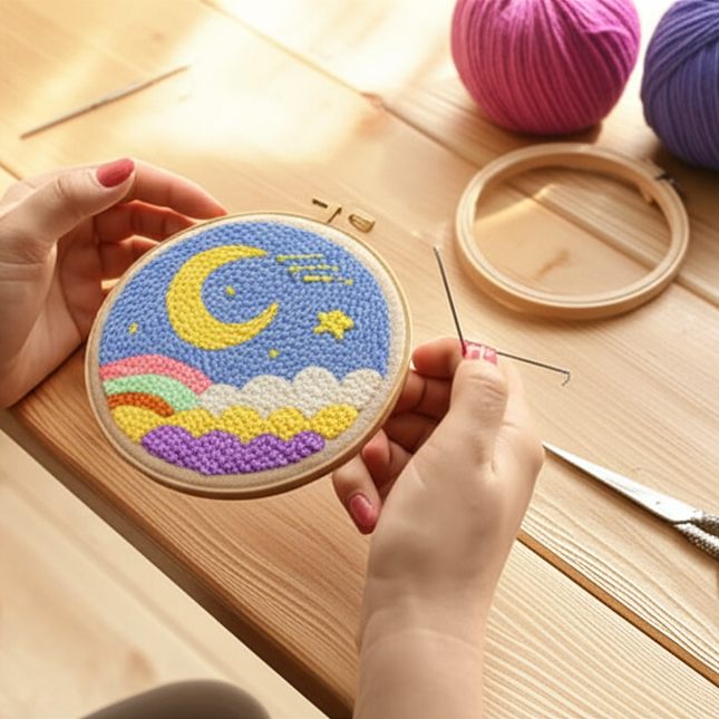 Scenery Moon Punch Needle Embroidery Starter Kits DIY Craft Set Rug Hooking Punch Needle Tool With Threader Fabric Wool Yarn - gallery 1