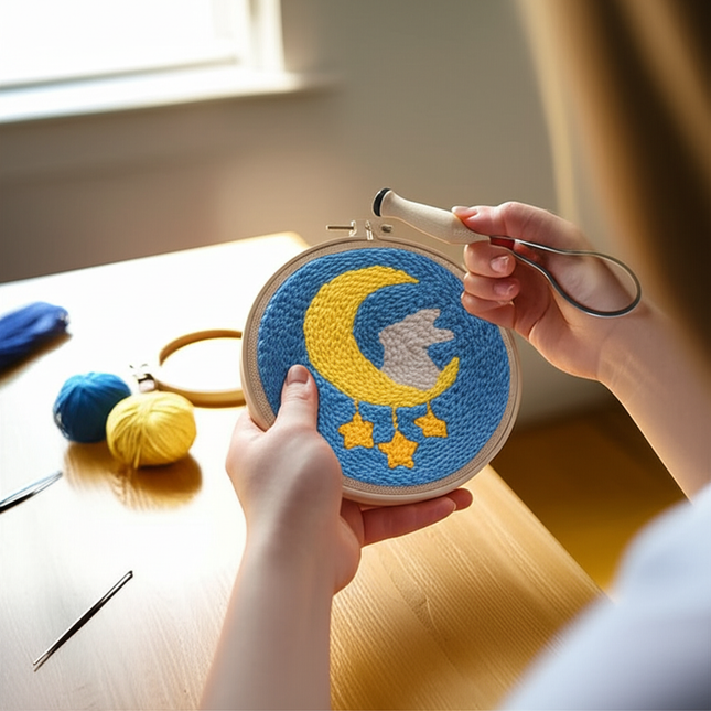 Scenery Moon Punch Needle Embroidery Starter Kits DIY Craft Set Rug Hooking Punch Needle Tool With Threader Fabric Wool Yarn - gallery 1