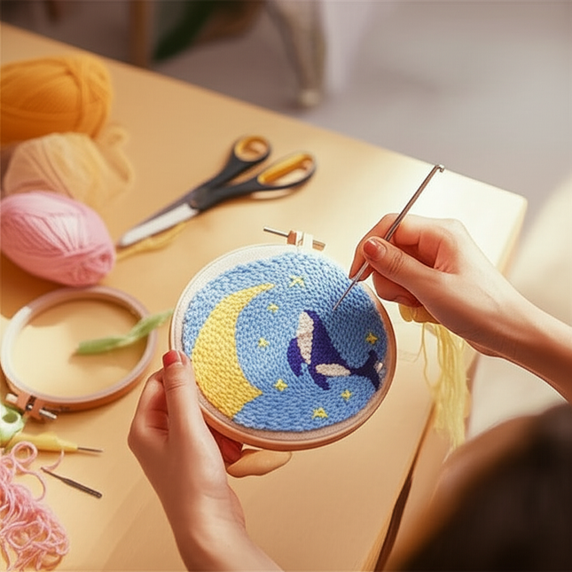 Scenery Moon Punch Needle Embroidery Starter Kits DIY Craft Set Rug Hooking Punch Needle Tool With Threader Fabric Wool Yarn - gallery 1