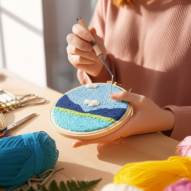 Scenery Moon Punch Needle Embroidery Starter Kits DIY Craft Set Rug Hooking Punch Needle Tool With Threader Fabric Wool Yarn - gallery 1