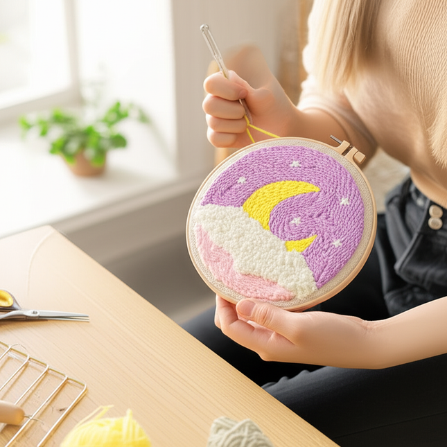 Scenery Moon Punch Needle Embroidery Starter Kits DIY Craft Set Rug Hooking Punch Needle Tool With Threader Fabric Wool Yarn - gallery 1