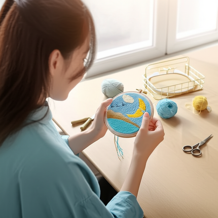 Scenery Moon Punch Needle Embroidery Starter Kits DIY Craft Set Rug Hooking Punch Needle Tool With Threader Fabric Wool Yarn - gallery 1