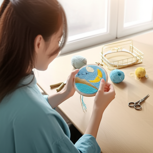 Scenery Moon Punch Needle Embroidery Starter Kits DIY Craft Set Rug Hooking Punch Needle Tool With Threader Fabric Wool Yarn - gallery 1