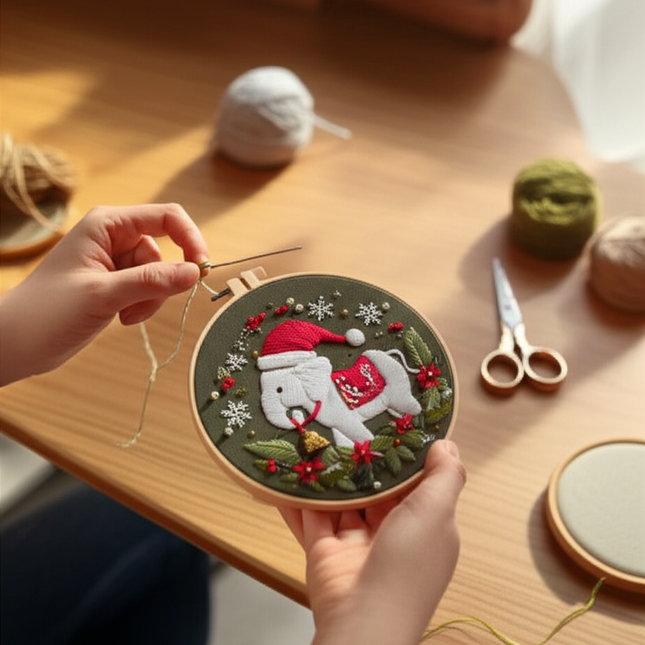 3D Snow Tree Deer Christmas Embroidery Kit with EN Instructions,Needle,Thread,Stamped Cloth for Holiday Gift - gallery 1
