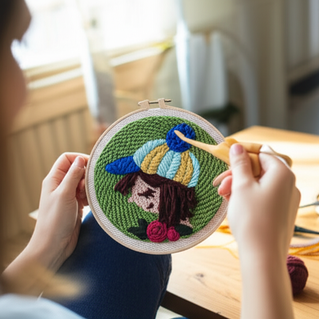GATYZTORY Girl Pattern Punch Needle Embroidery Kit for Beginners Hoop Embroidery Set Starter Punch Needle Tool for Art Craft - gallery 1