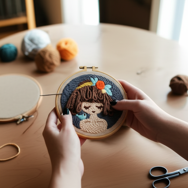 GATYZTORY Girl Pattern Punch Needle Embroidery Kit for Beginners Hoop Embroidery Set Starter Punch Needle Tool for Art Craft - gallery 1