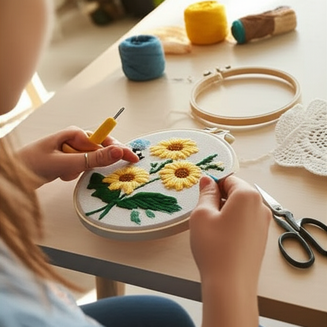 GATYZTORY Flowers Punch Needle Embroidery Starter Kits Embroidery Hoop Yarns For Adults Beginners Diy Gift Easy Handicraft - gallery 1