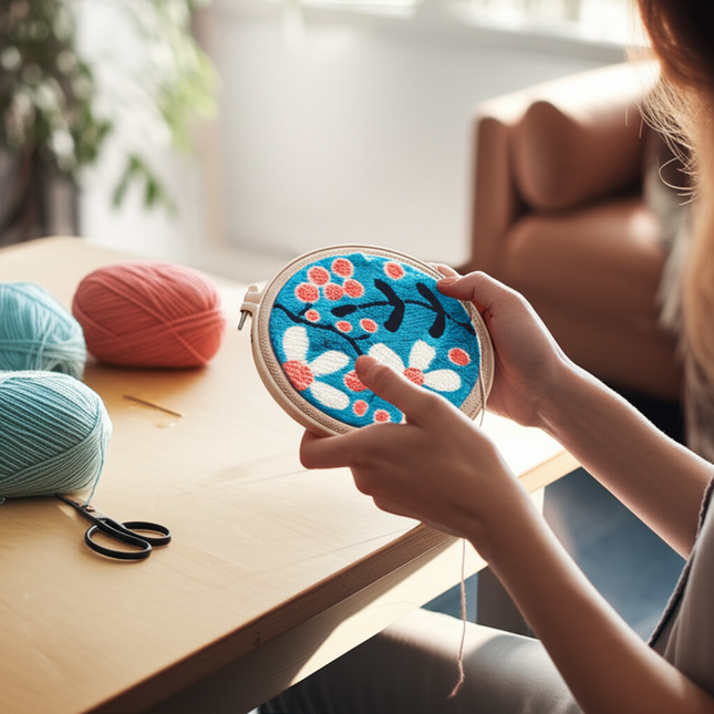 GATYZTORY Flowers Punch Needle Embroidery Starter Kits Embroidery Hoop Yarns For Adults Beginners Diy Gift Easy Handicraft - gallery 1