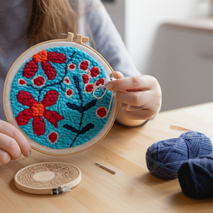 GATYZTORY Flowers Punch Needle Embroidery Starter Kits Embroidery Hoop Yarns For Adults Beginners Diy Gift Easy Handicraft - gallery 1