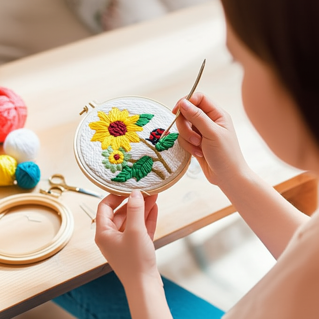 GATYZTORY Flowers Punch Needle Embroidery Starter Kits Embroidery Hoop Yarns For Adults Beginners Diy Gift Easy Handicraft - gallery 1