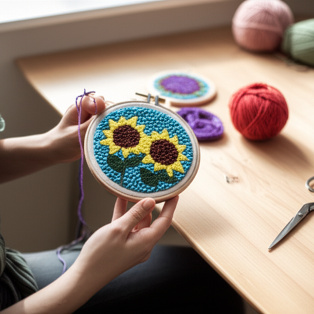 GATYZTORY Flowers Punch Needle Embroidery Starter Kits Embroidery Hoop Yarns For Adults Beginners Diy Gift Easy Handicraft - gallery 1