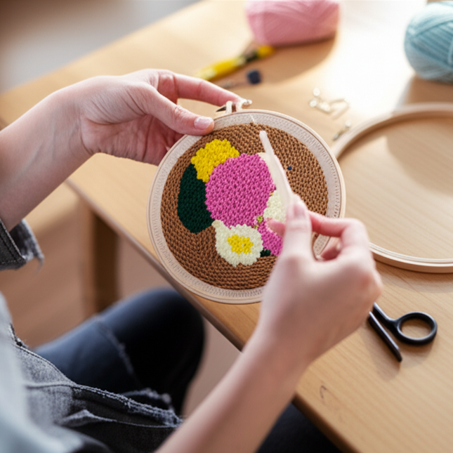 GATYZTORY Flowers Punch Needle Embroidery Starter Kits Embroidery Hoop Yarns For Adults Beginners Diy Gift Easy Handicraft - gallery 1