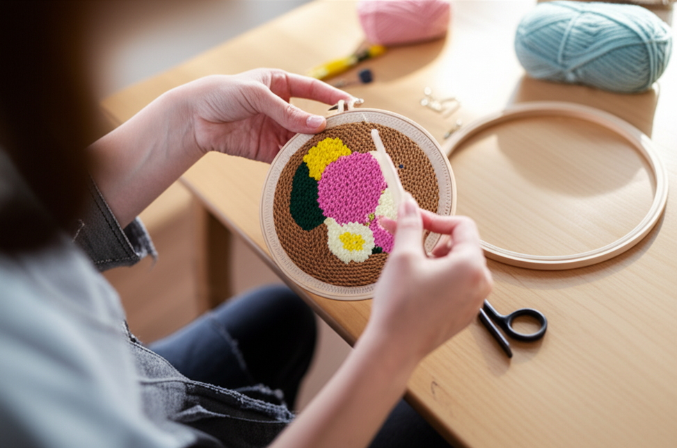 GATYZTORY Flowers Punch Needle Embroidery Starter Kits Embroidery Hoop Yarns For Adults Beginners Diy Gift Easy Handicraft - gallery 1