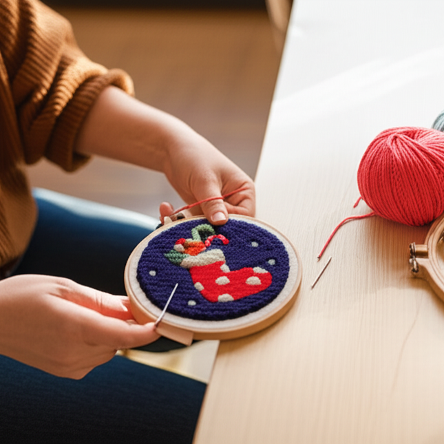 GATYZTORY DIY Punch Needle Embroidery Kit Santa Claus Snowman Frame Punch Set for Beginners Easy Handicraft DIY Christmas Gift - gallery 1