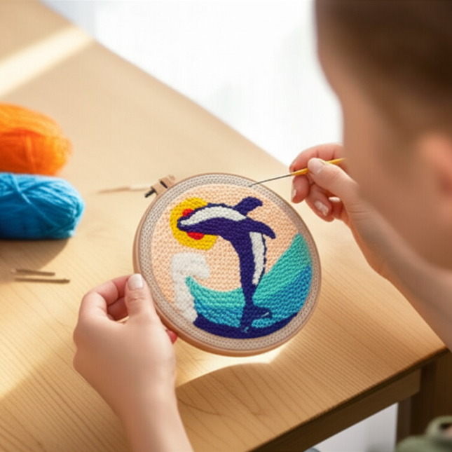 CHENISTORY Diy Punch Needle Embroidery Starter Kits For Beginner Cartoon Cute Animals Poking Embroidery Yarn Painting Arts - gallery 1