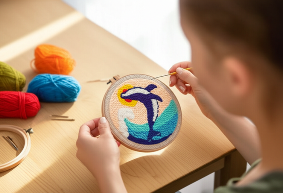 CHENISTORY Diy Punch Needle Embroidery Starter Kits For Beginner Cartoon Cute Animals Poking Embroidery Yarn Painting Arts - gallery 1