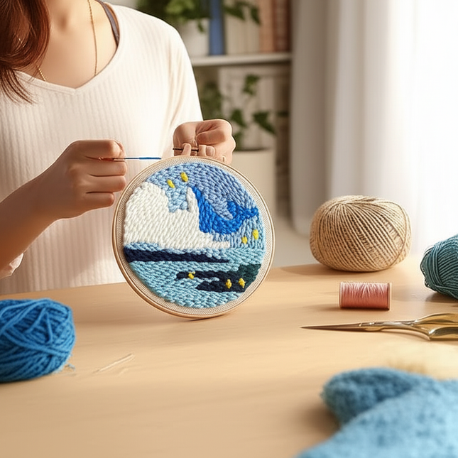 RUOPOTY Flowers Diy Punch Needle Embroidery Starter Kits Crafts Poking Embroidery Painting Hoop Yarn Rug For Home Decor 20x20cm - gallery 1