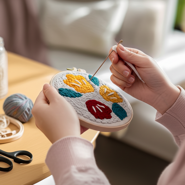 RUOPOTY Flowers Diy Punch Needle Embroidery Starter Kits Crafts Poking Embroidery Painting Hoop Yarn Rug For Home Decor 20x20cm - gallery 1