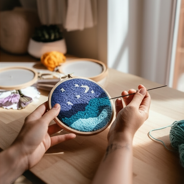 RUOPOTY Flowers Diy Punch Needle Embroidery Starter Kits Crafts Poking Embroidery Painting Hoop Yarn Rug For Home Decor 20x20cm - gallery 1