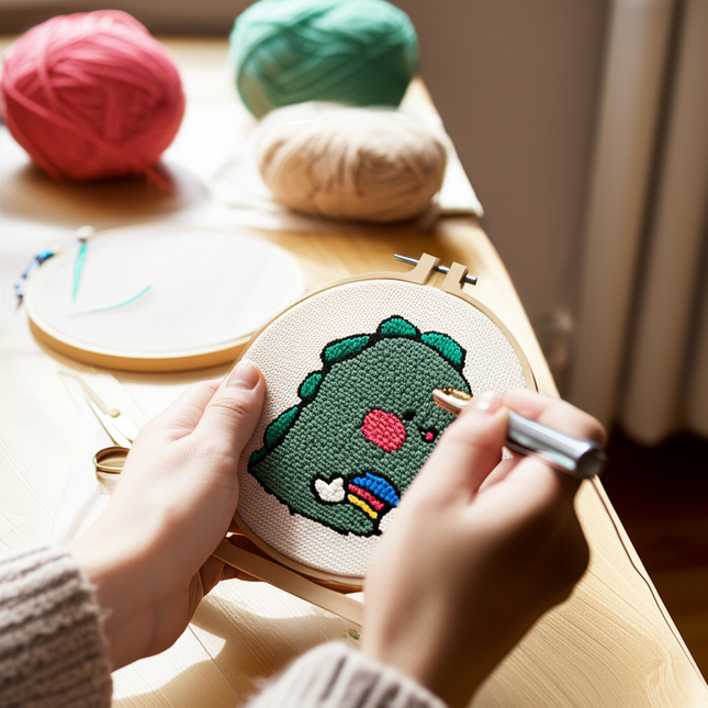 RUOPOTY Flowers Diy Punch Needle Embroidery Starter Kits Crafts Poking Embroidery Painting Hoop Yarn Rug For Home Decor 20x20cm - gallery 1