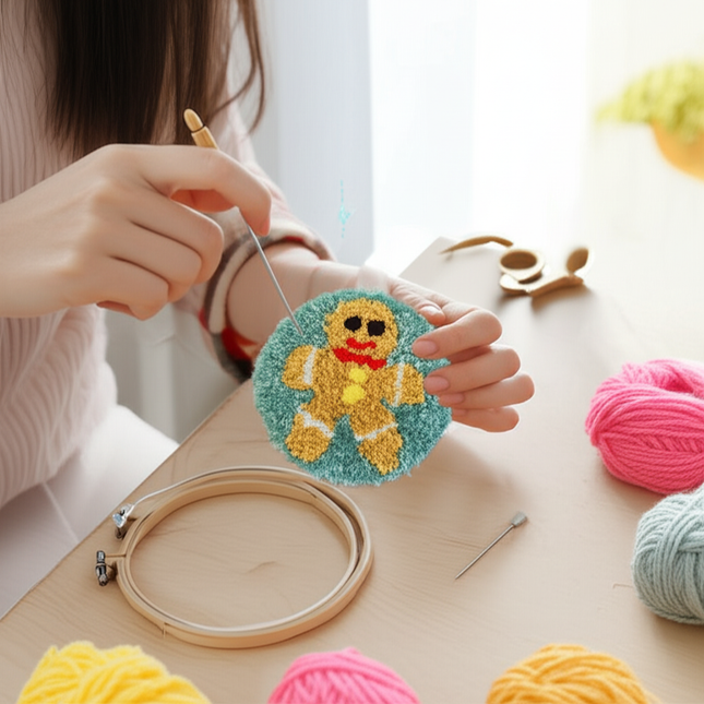 1PC 4cm DIY Punch Needle Coasters Kit Containing yarn Fun Pattern Coaster Set For Christmas with Animal Pattern Tea Cushions - gallery 1