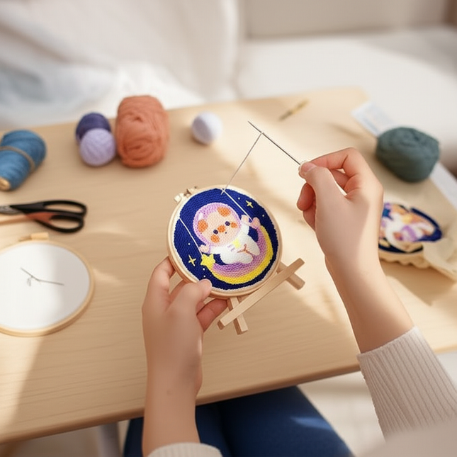 Diy Punch Needle Kit Planet Animals Crafts For Beginner Needle Embroidery Starter Kits For Diy Cross Stitch Home Decor - gallery 1