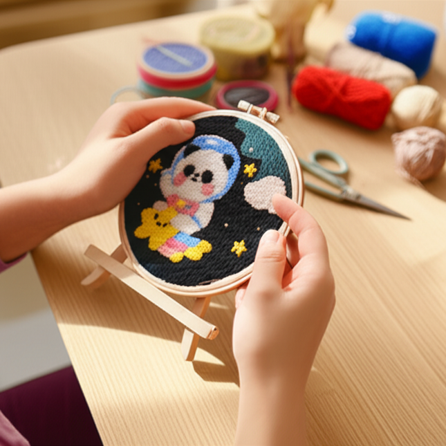 Diy Punch Needle Kit Planet Animals Crafts For Beginner Needle Embroidery Starter Kits For Diy Cross Stitch Home Decor - gallery 1